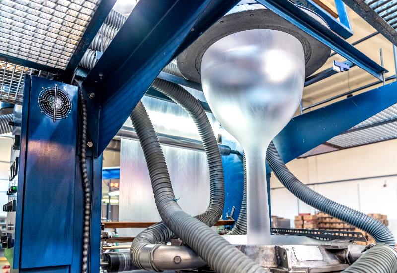 Close-up of plastic injection molding equipment handling molten plastic in the USA